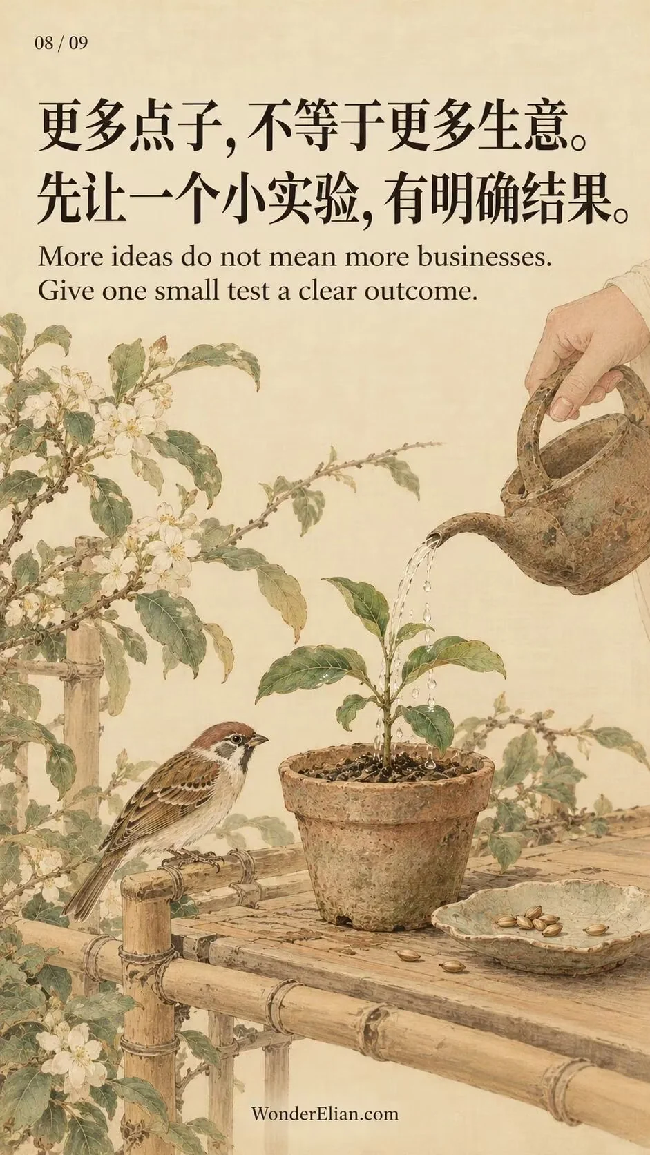 More ideas do not mean more businesses. Give one small test a clear outcome.