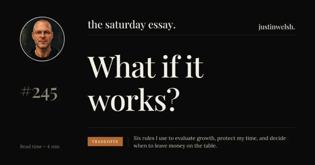 Justin Welsh’s essay What if it works? · Image from his own website; published September 12, 2026